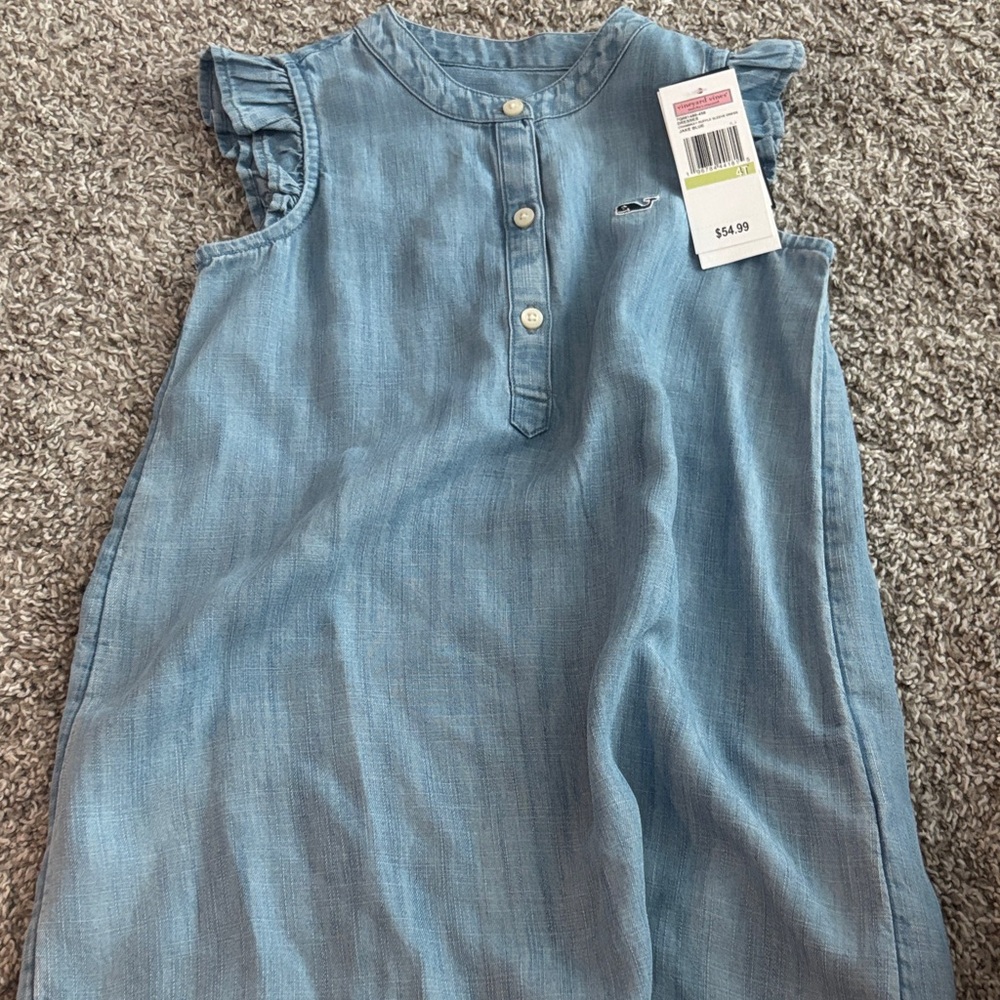 Vineyard Vines Light Blue Chambray Ruffle Sleeve Kids Dress